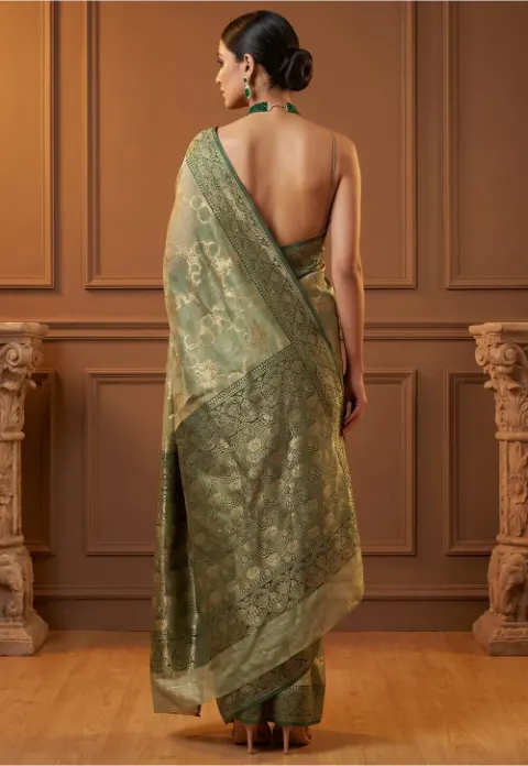 Banarasi Saree in Dusty Green