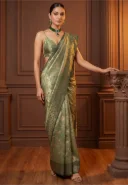 Banarasi Saree in Dusty Green 2