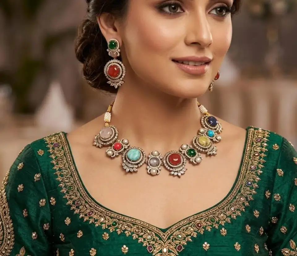 Multicolor Stone Pearl Necklace Set | Traditional Indian Wedding Jewelry