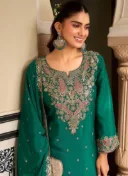 Teal Green Chinon Silk Embroidered Sequins  2