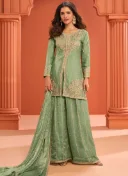 Green Fandy Silk Zari Embroidered Sequins  1