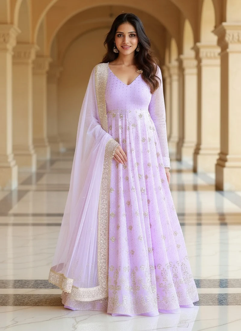 Lavender Georgette Zari Embroidered Sequins