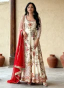 White Georgette Printed Embroidered Sequins 1